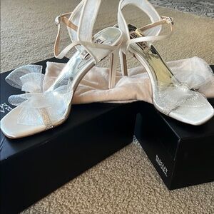 Badgley Mischka White Satin Strappy Heels